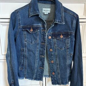 For The Republic Blue Distressed Hem Denim Jacket
